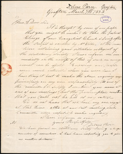 Letter from Delano Pierce, Grafton, to Amos Augustus Phelps, March 7th 1838