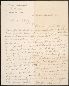 Letter from Alvan Simonds, S. Boston, to Amos Augustus Phelps, March 20th 1843