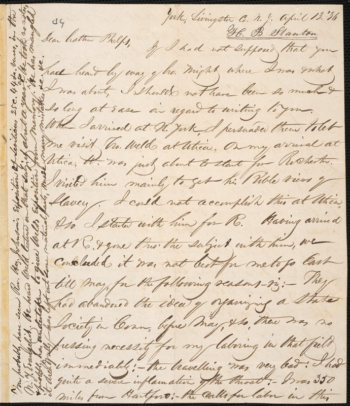 Letter From Henry Brewster Stanton, York, To Amos Augustus Phelps 