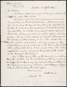 Letter from Alanson St. Clair, Montpelier, to Amos Augustus Phelps and Joseph Warren Alden, Feb 10th 1844
