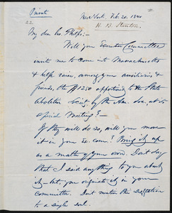 Letter from Henry Brewster Stanton, New York, to Amos Augustus Phelps, Feb. 20. 1840