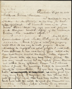 Letter from William Cooper Nell, Rochester, [N.Y.], to William Lloyd Garrison, Sept[ember] 15. 1851