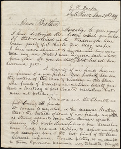 Letter from Gilbert H. Durfee, Fall River, to Amos Augustus Phelps, Jan 29th 1839
