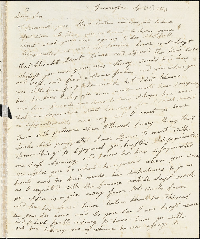 Letter from Clarissa Bodwell Phelps Tryon, Farmington, [Connecticut ...