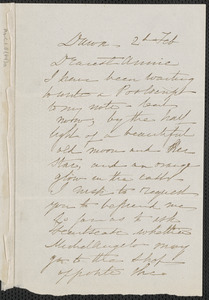 Sophia Hawthorne autograph note signed to Annie Adams Fields, [Concord], 2 February [1864?]