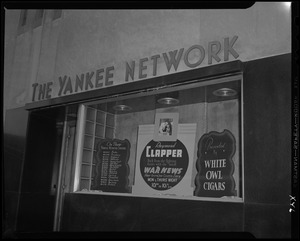 Yankee Network window display for Raymond Clapper on WNAC sponsored by White Owl Cigars
