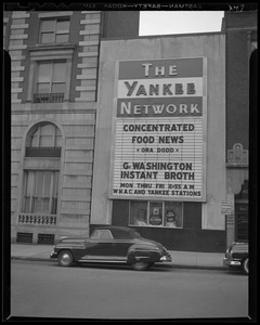 Yankee Network letter board advertising Concentrated Food News with Ora Dodd on WNAC sponsored by Washington's Instant Broth