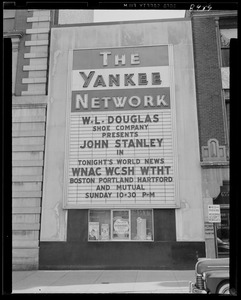 Yankee Network letter board advertising John Stanley on WNAC sponsored by W. L. Douglas Shoe Company