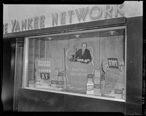 Yankee Network window display for Braves and Red Sox games called by Tom Hussey on WNAC sponsored by Grape-Nuts