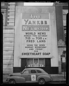 Yankee Network letter board advertising Fred Lang Views on the News sponsored by Sweetheart Soap