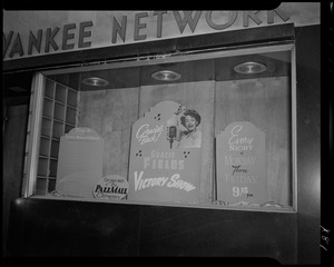 Yankee Network window display for The Gracie Fields Victory Show on WNAC sponsored by Pall Mall cigarettes