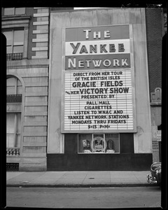 Yankee Network letter board advertising The Gracie Fields Victory Show on WNAC sponsored by Pall Mall cigarettes