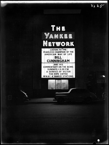 Yankee Network letter board advertising Bill Cunningham on WNAC sponsored by Victor Coffee
