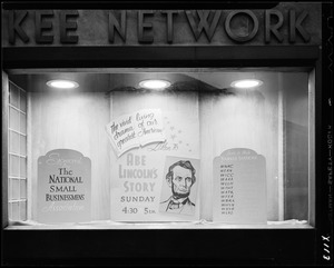 Yankee Network window display for Abe Lincoln's Story on WNAC sponsored by The National Small Businessmen's Association