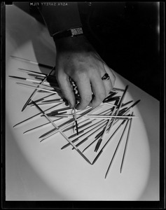 View of game pieces from the game "pick-up sticks"