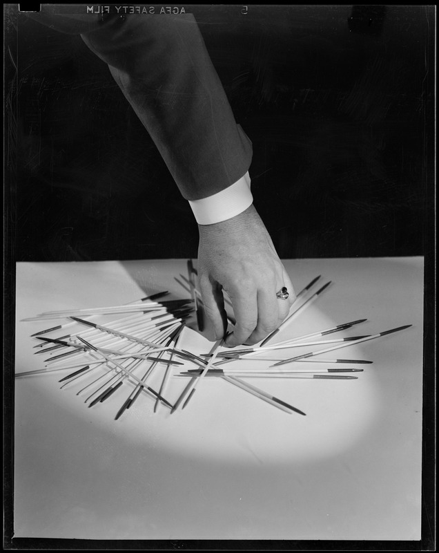 View of game pieces from the game "pick-up sticks"