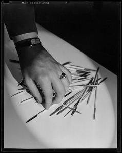 View of game pieces from the game "pick-up sticks"