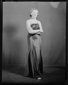 Portrait of a woman standing. Possibly Betty Welsh