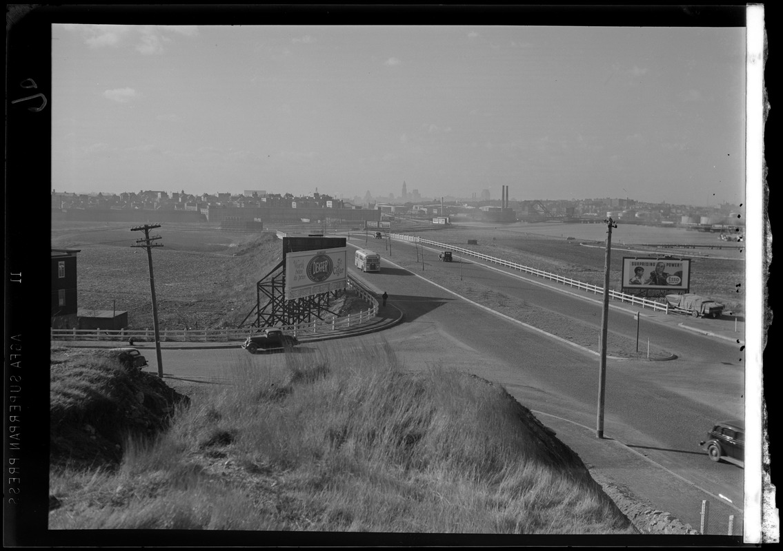 View of road, Boston in the distance