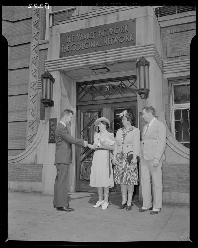 Palmolive winner Mrs. Sherin with other in front of the Yankee Network building