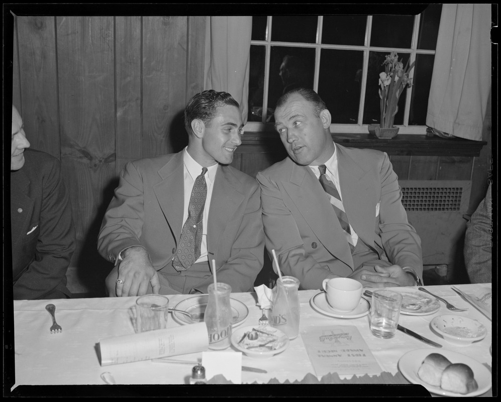 Two men at banquet table - Digital Commonwealth