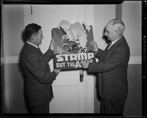 Daniel J. Doherty and Mr. Downey with Stamp out the Axis war stamp poster