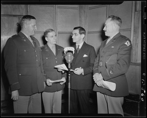 Irving Berlin with military officers at the microphone