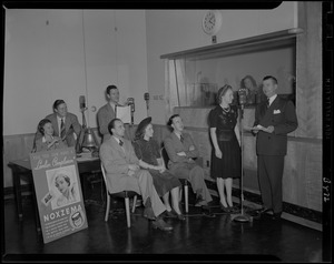 Jack Stanley and Dick Cobb at the microphones with Fore River for the Noxzema quiz show