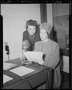 Flora Robson and Priscilla Fortescue at microphone