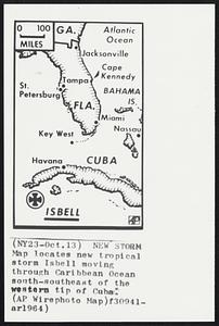 New Storm Map locates new tropical storm Isbell moving through Caribbean Ocean south-southeast of the western tip of Cuba.