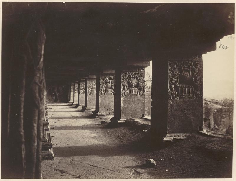 Interior view of the Dashavatara temple, Cave 15, Ellora Caves, India