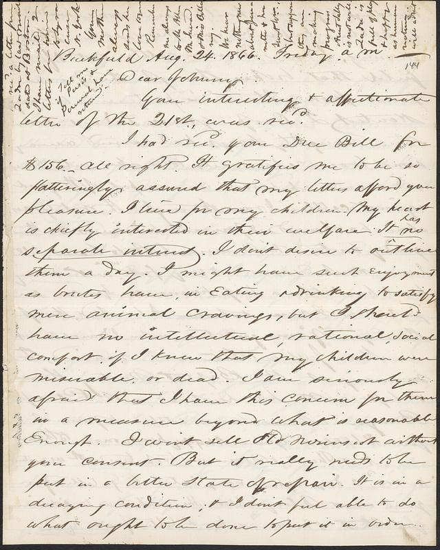 Letter from Zadoc Long to John D. Long, August 24, 1866