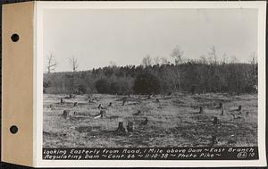 Contract No. 66, Regulating Dams, Middle Branch (New Salem), and East Branch of the Swift River, Hardwick and Petersham (formerly Dana), looking easterly from road, 1 mile above dam, east branch regulating dam, Petersham, Mass., Nov. 10, 1938