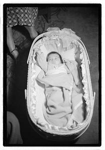 A baby in a bassinet