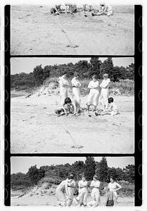 Group portraits near pond or beach