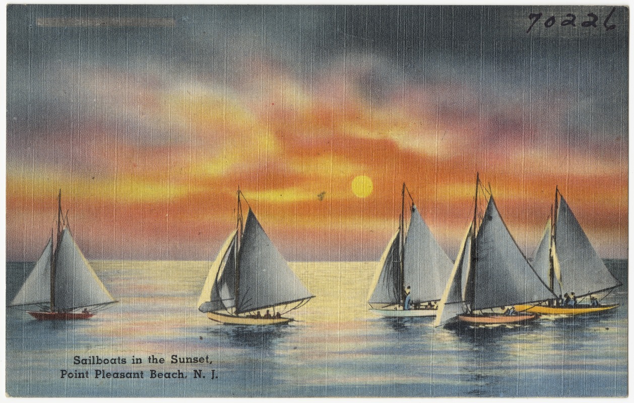 Sailboats in the sunset, Point Pleasant Beach, N. J.