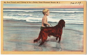 My best friend and I going in for a swim, Point Pleasant Beach, N. J.