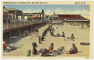 Bathing beach and fishing pier, Sea Isle City, N. J.