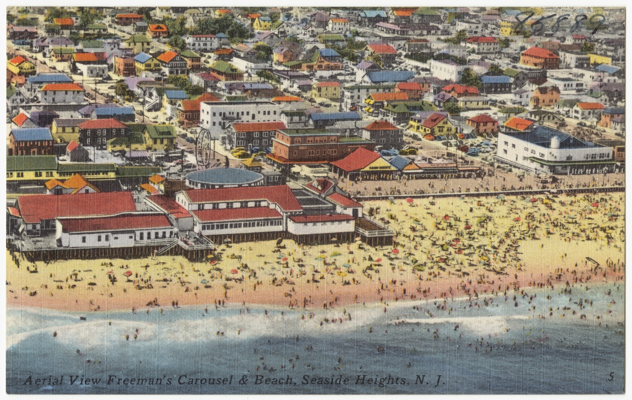 Aerial view Freeman's carousel & beach, Seaside Heights, N. J.