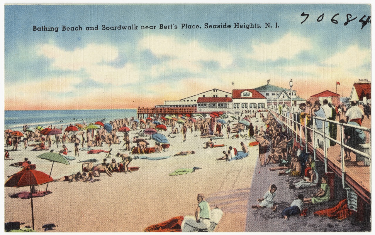 Bathing beach and boardwalk near Bert's Place, Seaside Heights, N. J.