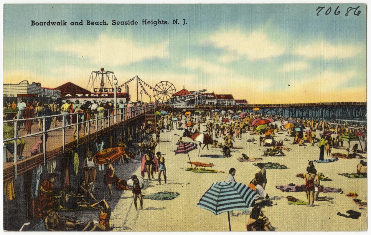 Boardwalk and beach, Seaside Heights, N. J.