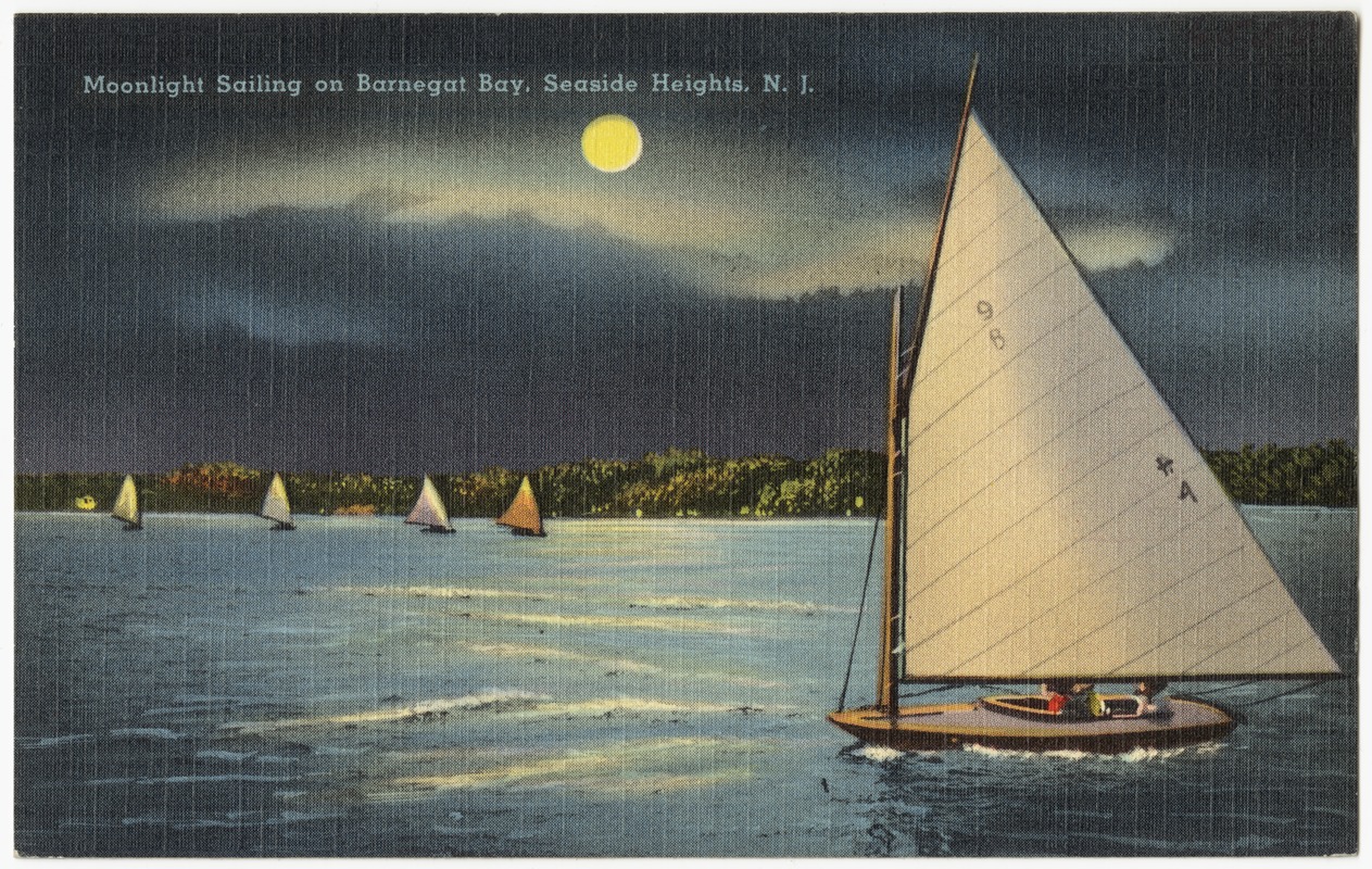 Moonlight sailing on Barnegat Bay, Seaside Heights, N. J.