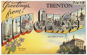 Greetings from Trenton New Jersey -- state flower, the violet, state capital in Trenton
