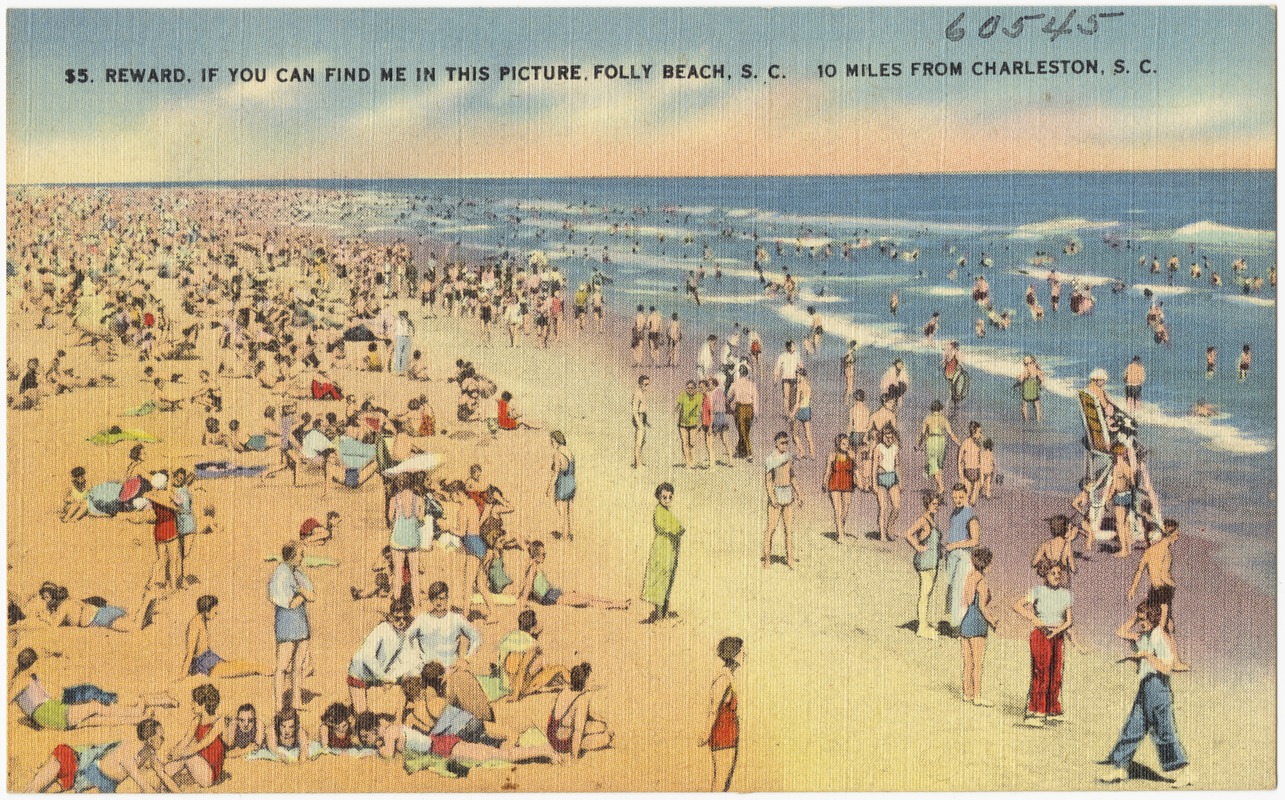 $5. Reward, if you can find me in this picture, Folly Beach, S. C., 10 miles from Charleston, S. C.