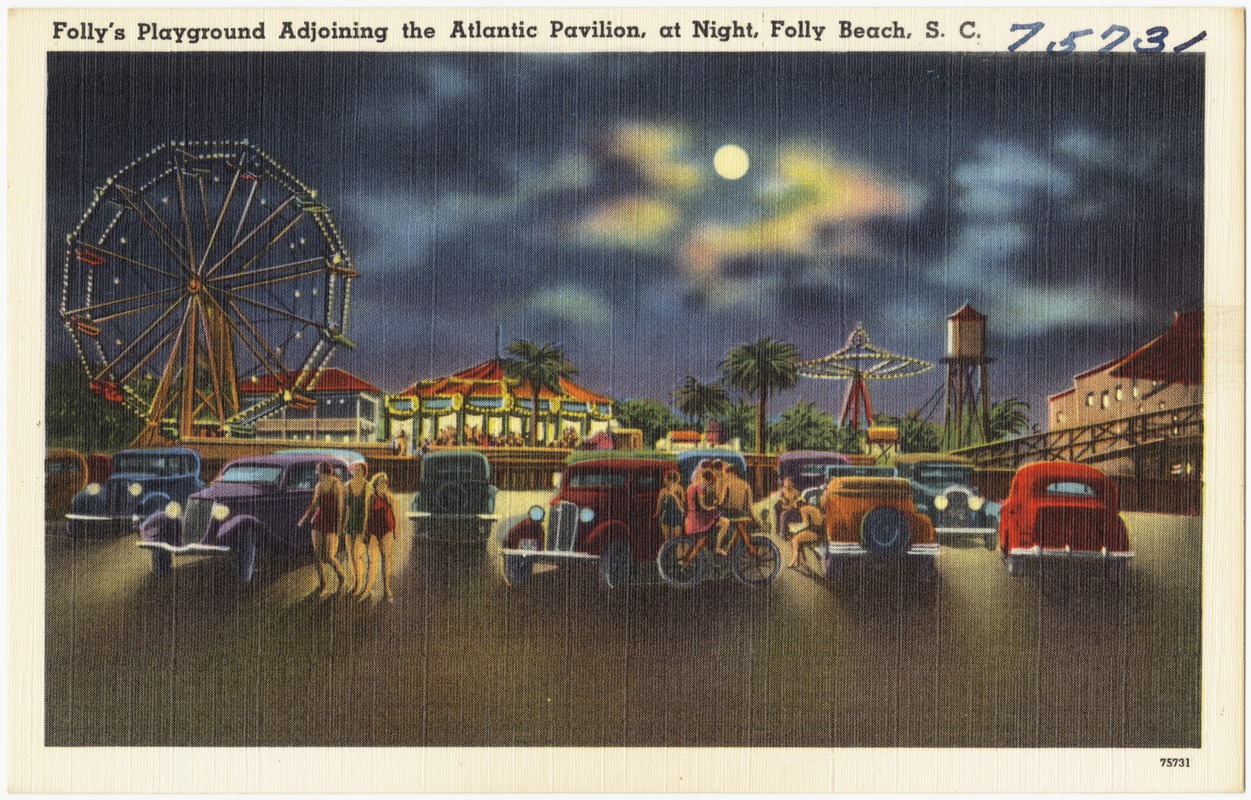 Folly's Playground adjoining the Atlantic Pavilion, at night, Folly Beach, S. C.