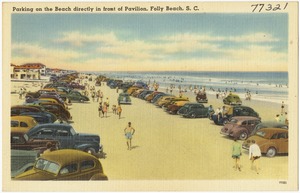 Parking on the beach directly in front of pavilion, Folly Beach, S. C.