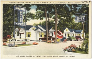 Smith's Motor Court -- Myrtle Beach, S. C. -- "America's finest strand", 670 miles south of New York -- 735 miles north of Miami