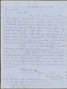 Letter from Zadoc Long to James Walker, September 8, 1853