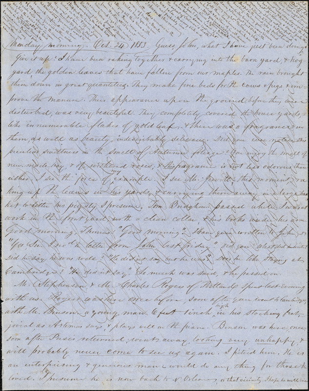 Letter from Zadoc Long to John D. Long, October 24, 1853