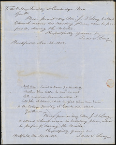 Letter from Zadoc Long to John D. Long, November 25, 1853